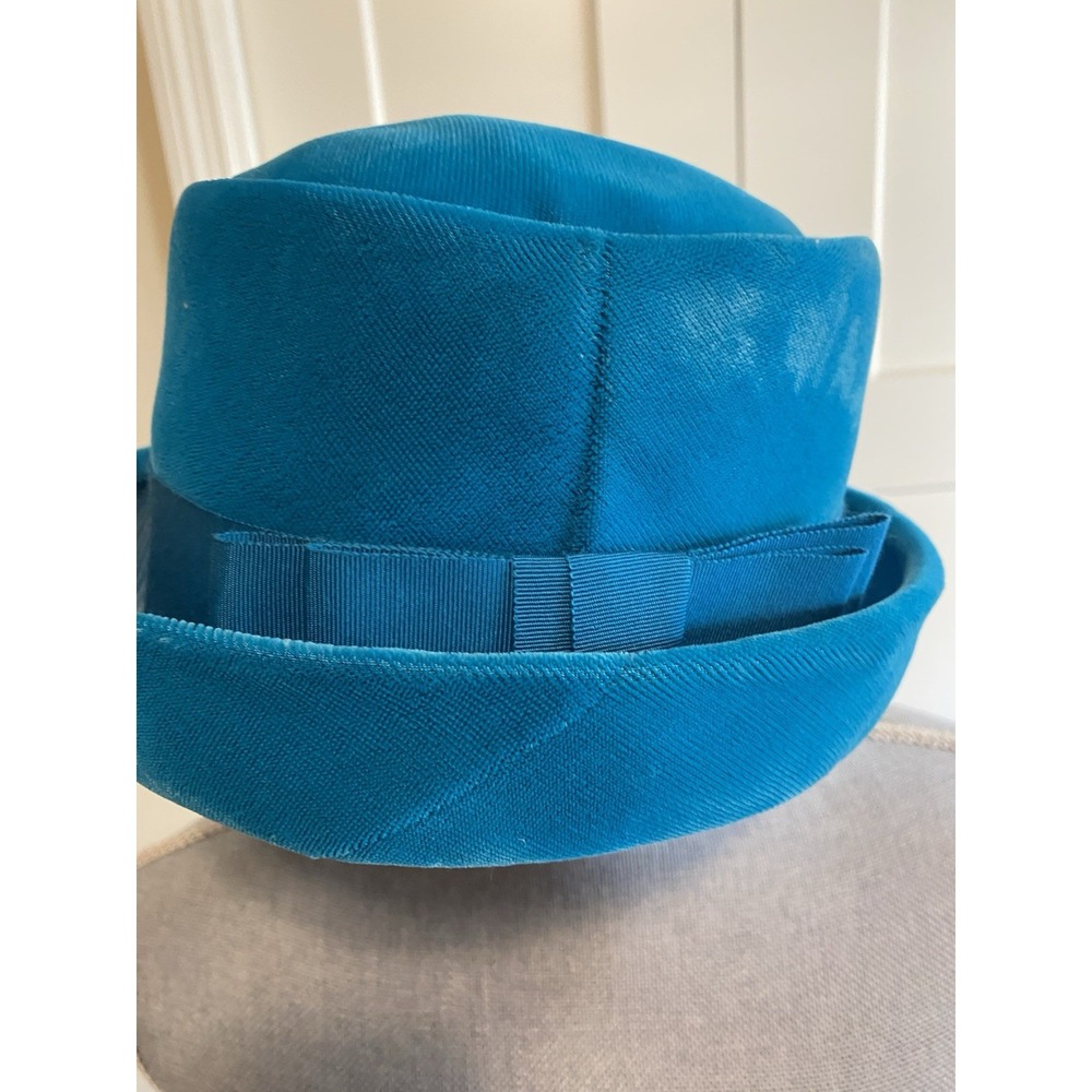 Teal Vintage Felt Velvet Turquoise Hat USA Union Made 22"